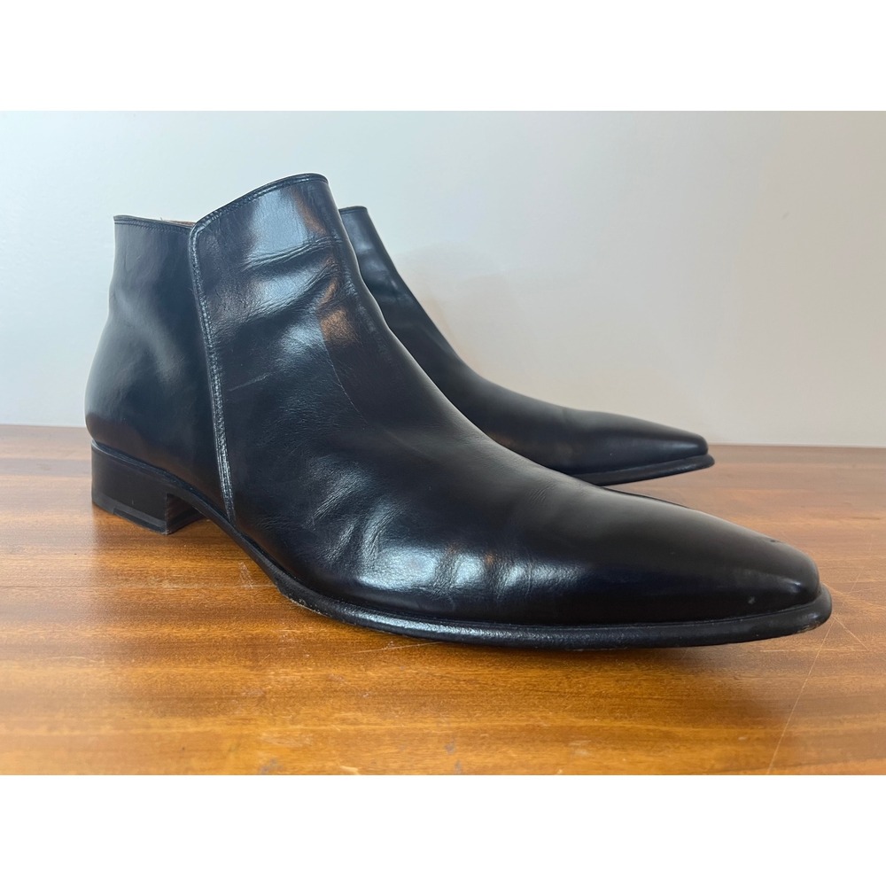 Fratelli Rossetti Black Leather Pointed Toe Zip Ankle Boots Men Size 9‎